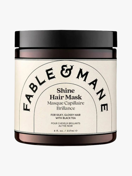 Fable & Mane Shine Hair Mask in branded tub component on a light gray backgorund