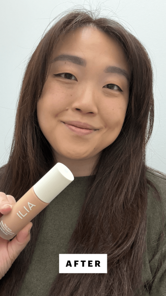 Contributing commerce writer Christa Joanna Lee after applying the Ilia True Skin Serum Foundation