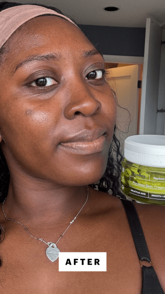 BlayTettey after applying the Korres Santorini Grape Poreless Skin Cream