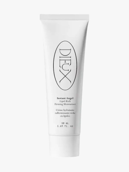 Dieux Instant Angel Lipid-Rich Firming Moisturizer in branded tube component on a light gray background