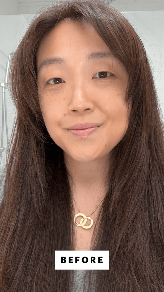 Allure contributing commerce editor Christa Joanna Lee before applying the Alastin Skincare HydraTint Pro Mineral...