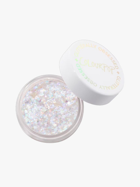 Colourpop Gliterally Obsessed Glitter Gel in branded component on a light gray background