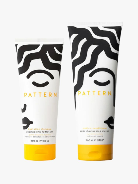 Pattern Hydrate Shampoo and Medium Conditioner Gift Set in branded components on a light gray background