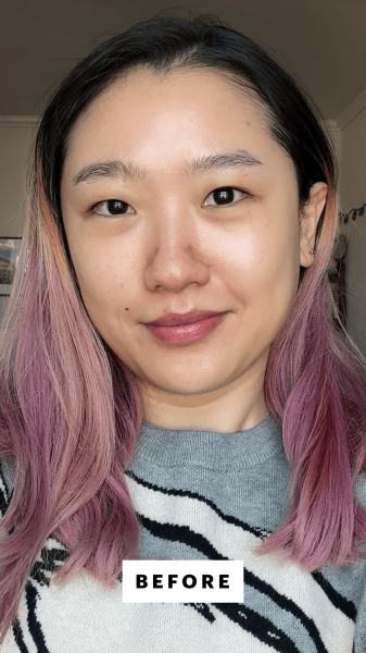 Han before applying the Briogeo Style  Treat Dry Shampoo Powder Puff