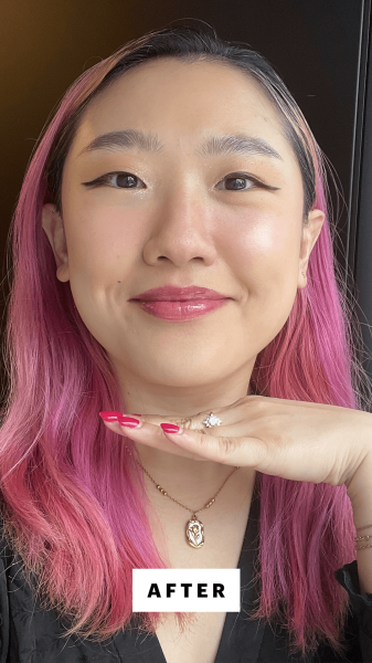 Han after applying the Eadem Le Chouchou Exfoliating  Softening Peptide Lip Balm