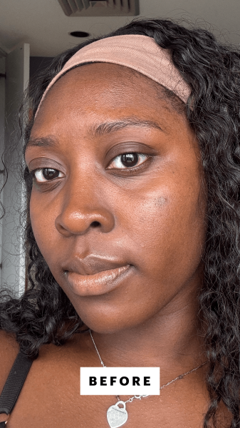 BlayTettey before applying the Korres Santorini Grape Poreless Skin Cream